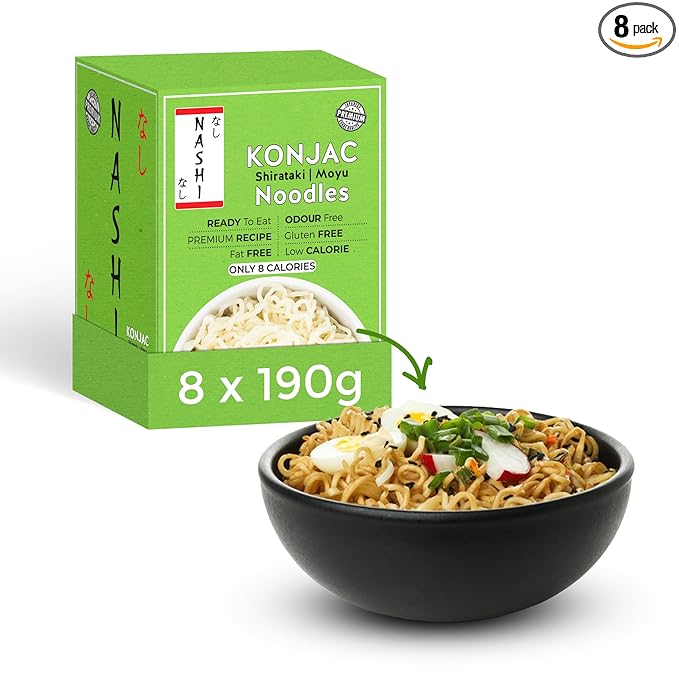 Nashi Shirataki Konjac Premium Noodles - Low Fat Glucomannan Premium Recipe Keto friendly Suitable for Vegan Odour Free low calorie food | Ready to Eat | 53.61 oz (Pack of 8)
