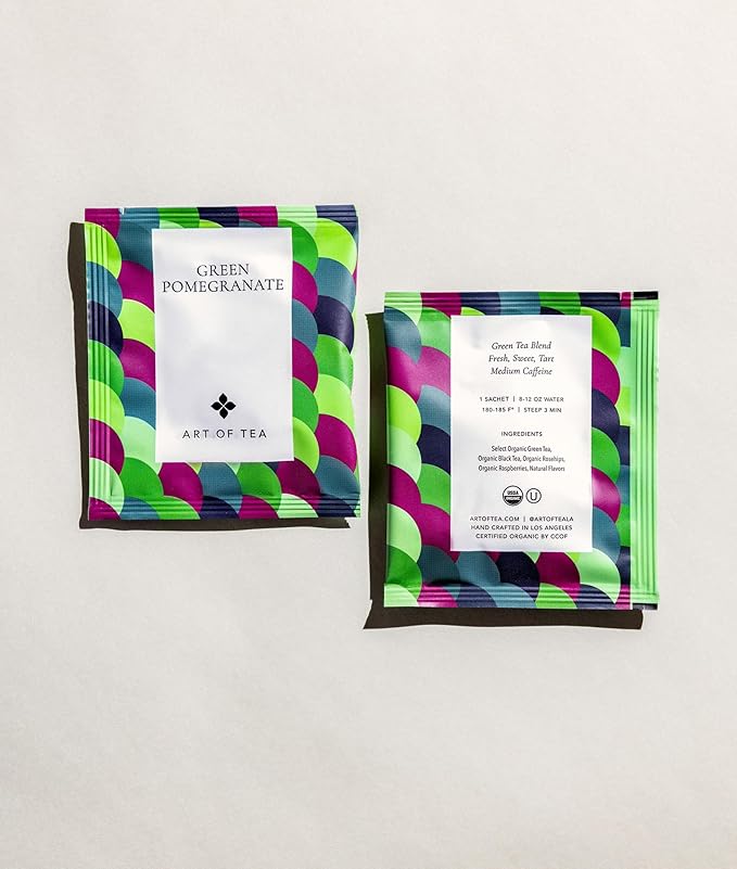 Art of Tea | Organic Green Pomegranate Tea| 50 Pyramid Tea Bag Sachets
