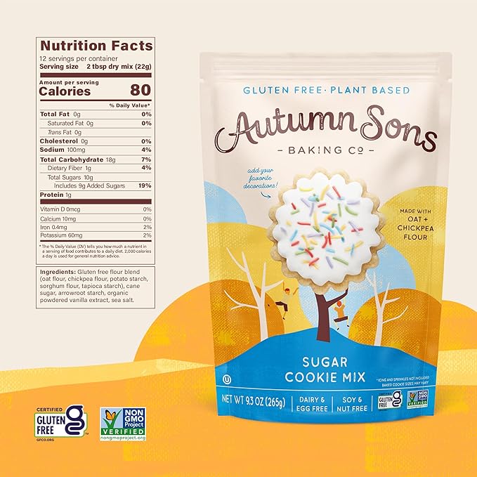Autumn Sons Baking Co. Gluten Free Sugar Cookie Mix. Vegan Plant Based Baking Mix. Top 9 Allergen Free. Dairy Free Nut Free Soy Free Non GMO 9.3 oz (Pack of 3)