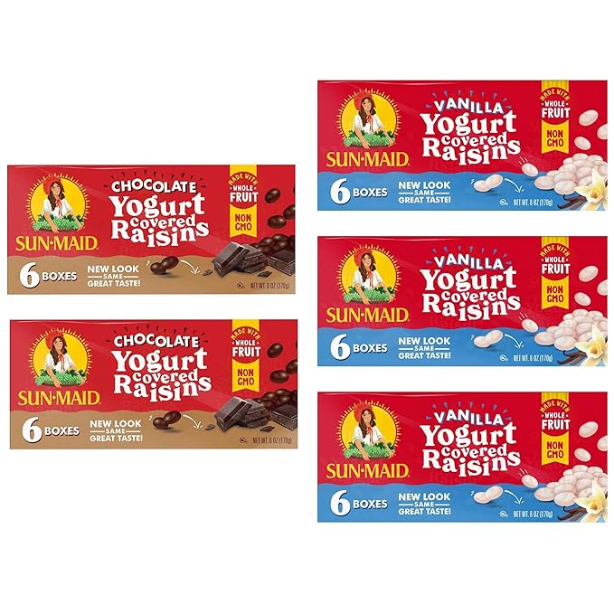 Sun-Maid • Yogurt Raisins Variety Pack (Pack Of 30) Vanilla (Pack Of 18) Chocolate (Pack Of 12) Dried Fruit Non-GMO Healthy Lunch Box Snack