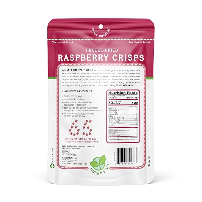 Nature’s Turn Freeze-Dried Fruit Snacks Blueberry and Raspberry Crisps Pack of 4 (1.2 oz Each)