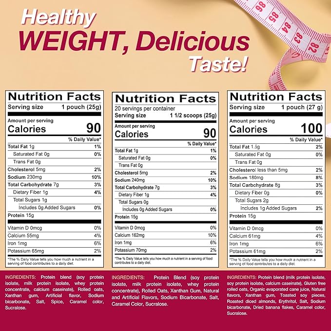 ProtiDIET High Protein Oatmeal Variety Pack - Apple Cinnamon Maple Brown Sugar and Banana Nut - 7 Pouches Each Box