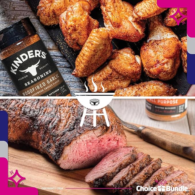 Kinders Buttery Garlic &amp Herb Woodfired Garlic The Blend Buttery Steakhouse All Purpose Caramelized Onion Butter Seasoning &amp Rub 6 pk (34.95 oz) + BBQ Masters &amp Opener (8 Items)!