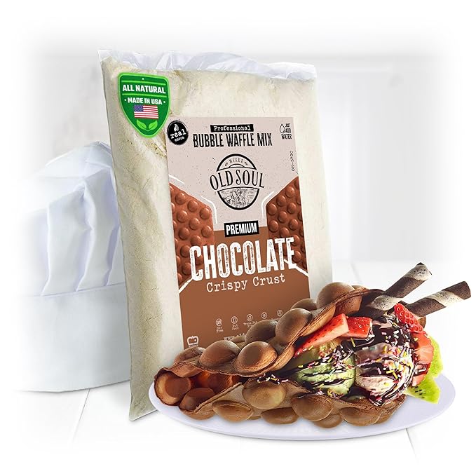 OldSoul Professional Bubble Waffle Mix | Crispy | 5 Lbs | Chocolate Flavor | Egg Waffle Mix | 28 Waffles (5 Lbs Traditional)
