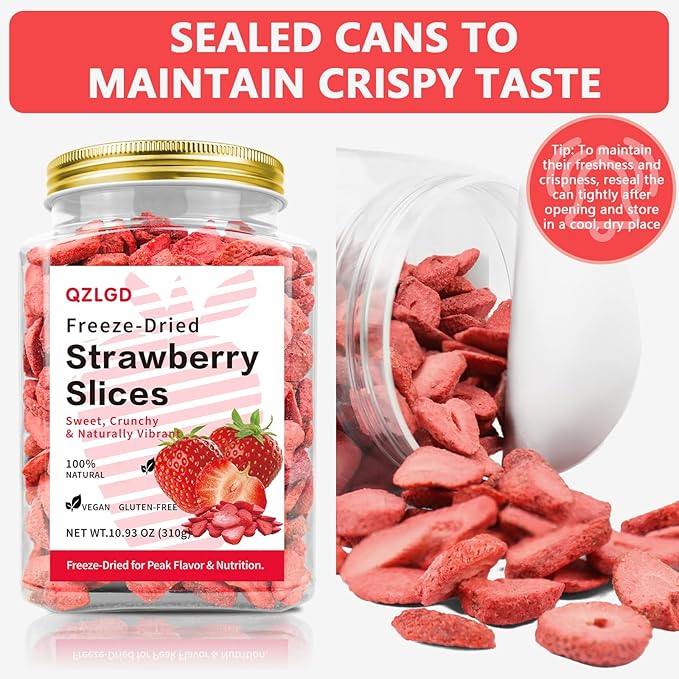 QZLGD Freeze Dried Strawberries Sliced 10.93oz/310g frozen strawberries fruit snacks for Kids or Adults For Garnishing Cocktails Cake Decoration Baking Fruit Sorbet