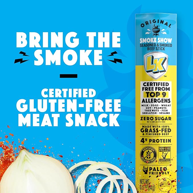 Lorissa's Kitchen Beef Jerky Mini Sticks Premium Grass Fed &amp Finished Original Smoke Show Flavor - 4g Protein On the Go Snacks Free from Top 9 Allergens Non-GMO Gluten-Free 0.5 Oz (24 Count