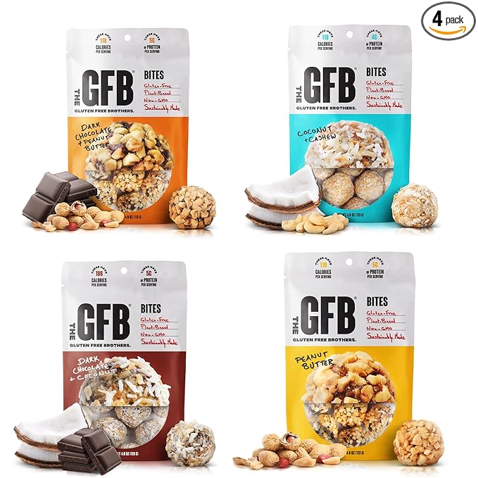 The GFB Variety Pack Protein Bites - Gluten Free Plant Based Non GMO Sustainably Made – Ridiculously Tasty Healthy Vegan Protein Energy Balls 4 oz (4 Count)