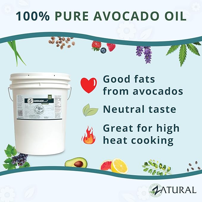Zatural 100% Avocado Oil Pure Natural without Additives Clean Cold Pressed Non-GMO Vegan: For Cooking Frying Baking and for Sauces Dressings Marinades Salads (1 Gallon)