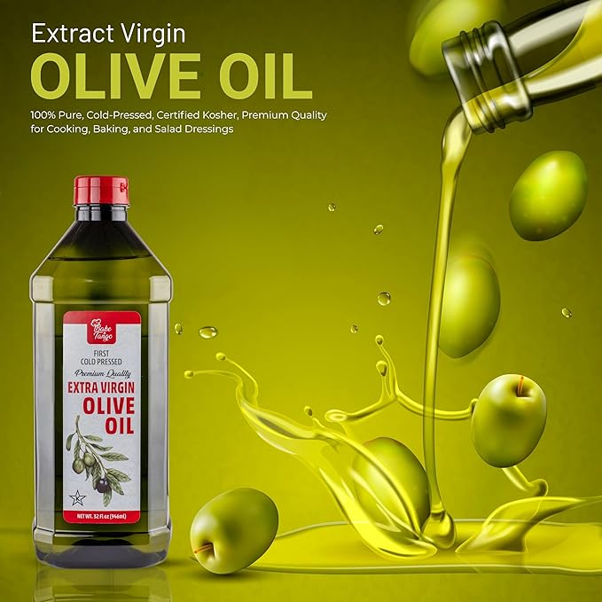 Bake and Tango 32 fl oz Extra Virgin Olive Oil - 100% Pure Cold-Pressed Certified Kosher Premium Quality for Cooking Baking and Salad Dressings