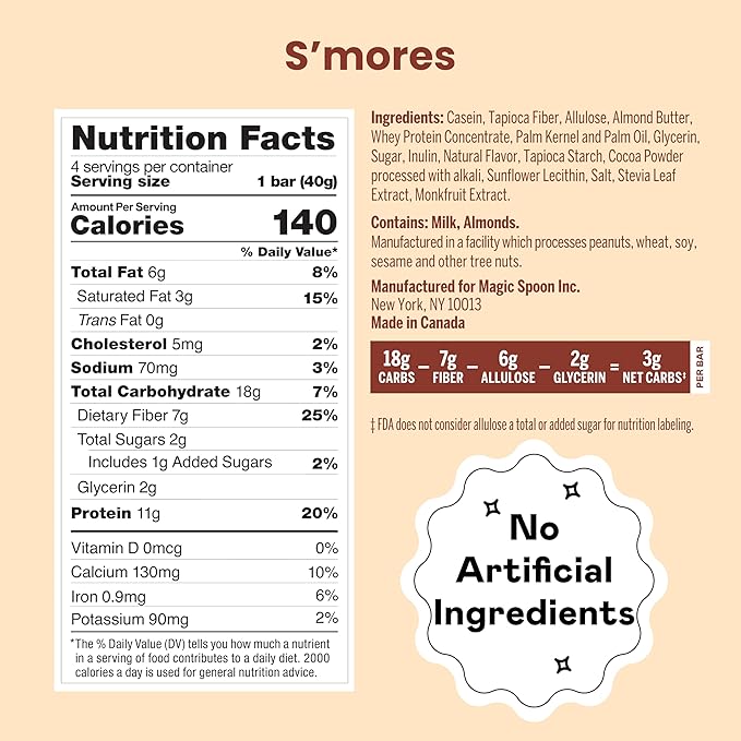 Magic Spoon Treats - 8 High Protein Bars Smores - High Protein Gluten Free Snack - Sugar&amp Gluten Free Protein Cereal Bar - Low Carb &amp Keto Friendly - Healthy Snacks for Adults