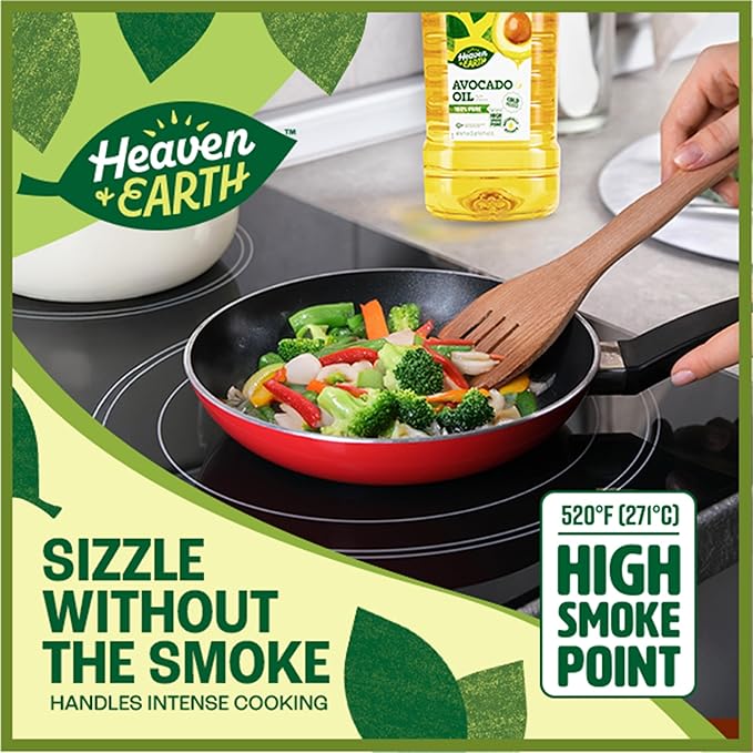 Heaven &amp Earth Premium Cold Pressed 100% Pure Avocado Oil 2 Liter | High Smoke Point 520F | Naturally Refined | Certified Kosher (including Passover)