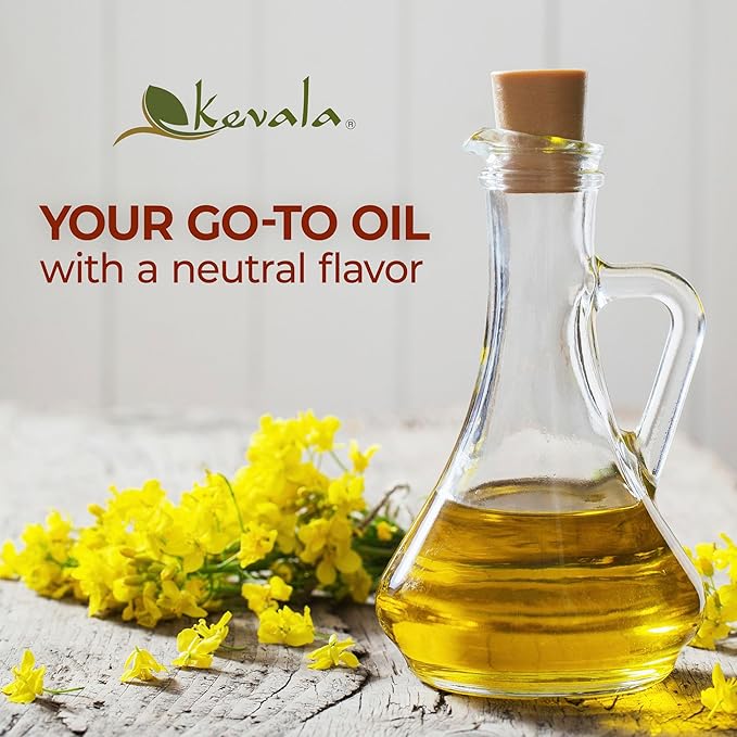 Kevala Canola Oil - Delicate Oil for Cooking and Baking with Mild Scent and Flavor Made with Carefully Selected non-GMO Seeds Great for Frying Crispy Snacks and Making Pasta Sauces 128 fl oz 1 gal