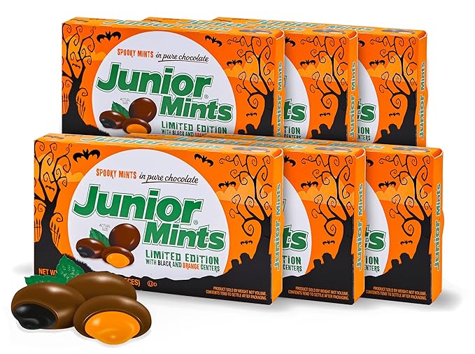 Spooky Halloween Candy 6-Pack Limited Edition Black &amp Orange Centers Dark Chocolate Mint Treats Trick-or-Treat &amp Haunted Movie Theatre Boxes Halloween Party Favors Gluten-Free &amp Peanu