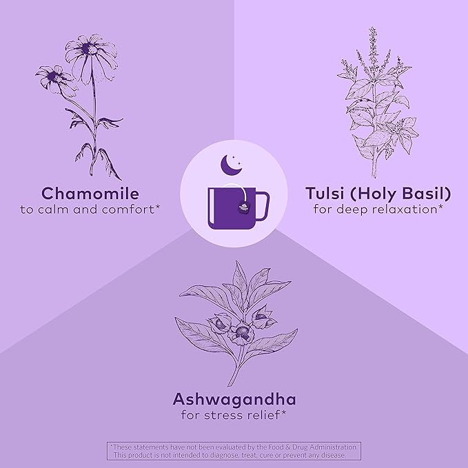 ORGANIC INDIA Tulsi Sleep Herbal Tea - Holy Basil Ashwagandha Chamomile Night Time Tea for Bedtime Stress Relieving &amp Relaxing Immune Support USDA Certified Organic - 18 Infusion Bags 3 Pac