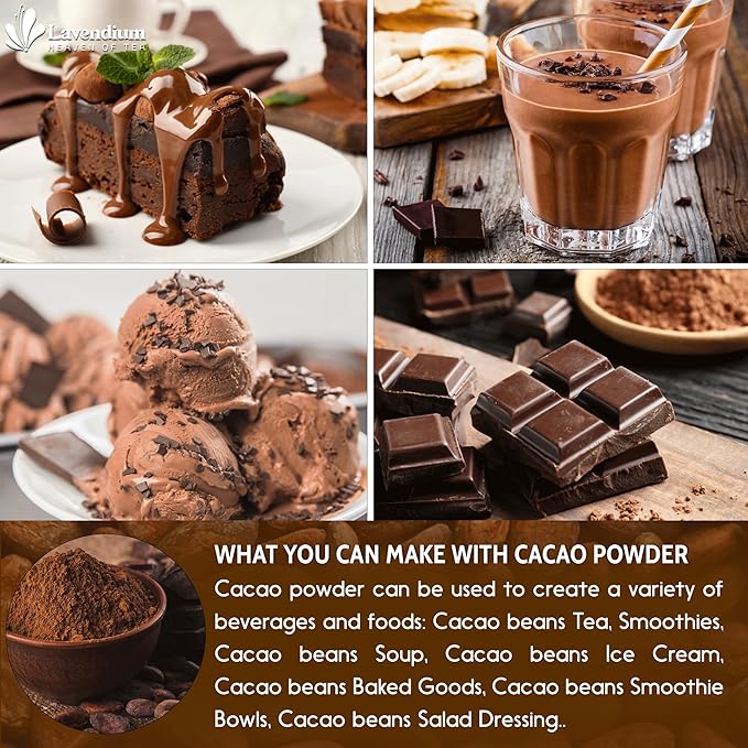 Lavendium 25oz (1.56 lbs) Cacao Powder 100% Natural &amp Pure Unsweetened Rich Chocolate Flavor Perfect for Baking &amp Smoothies No Additives No Gluten Vegan