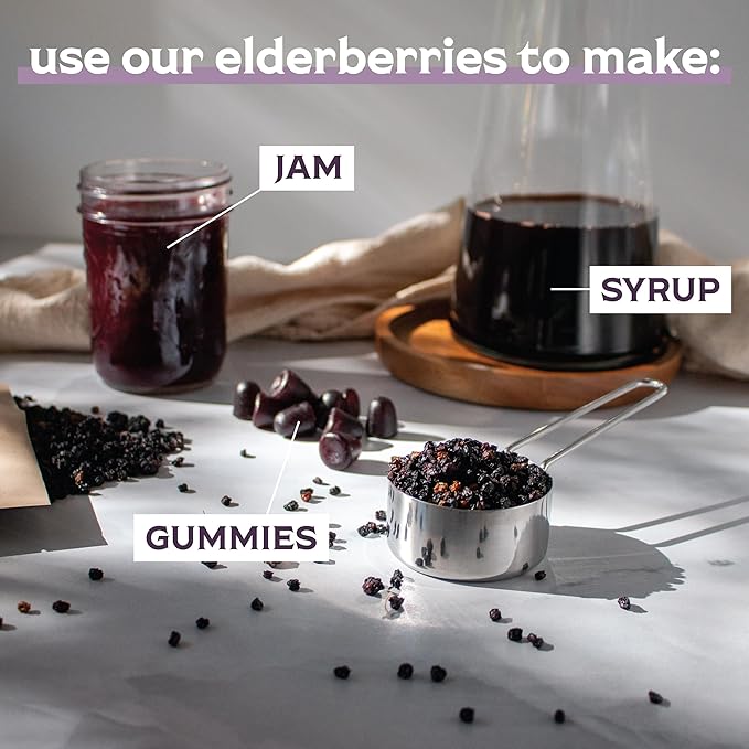 Certified USDA - 100% Organic Dried Elderberries - 1lb Bulk - Non-Irradiated Non-GMO Wild Harvest Whole Black Elderberry Immune Support - Raw Vegan Sambucus 1 Pound