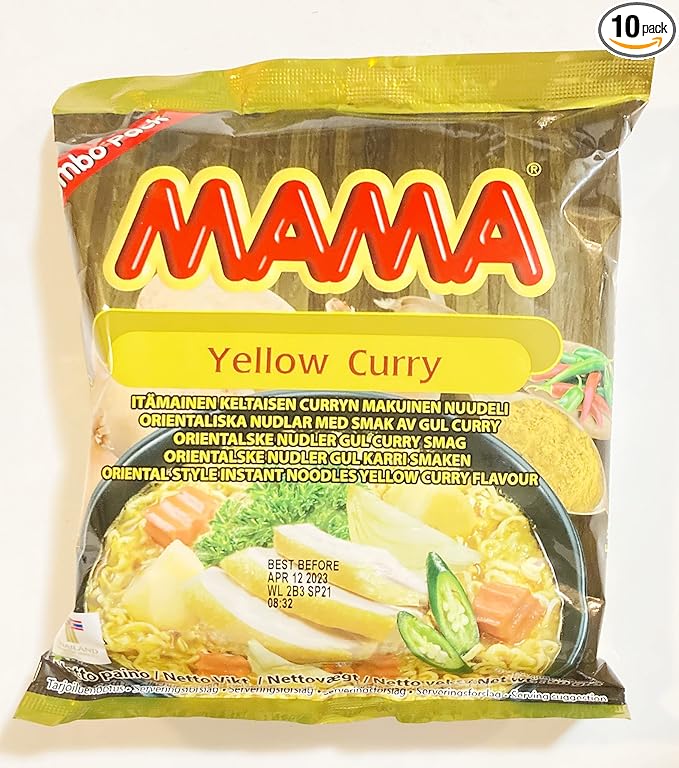 10 Pack Mama Oriental Style Instant Noodles Yellow Curry Flavor 90g And 3 Pairs Of Chopsticks