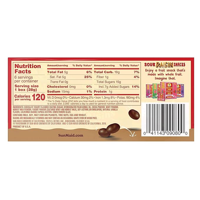Sun-Maid • Yogurt Raisins Variety Pack (Pack Of 30) Vanilla (Pack Of 18) Chocolate (Pack Of 12) Dried Fruit Non-GMO Healthy Lunch Box Snack