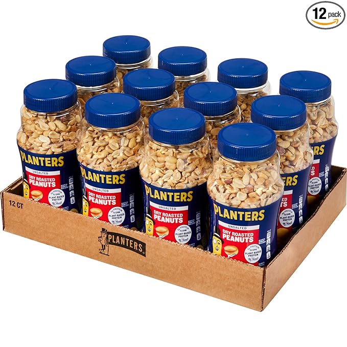 PLANTERS Unsalted Dry Roasted Peanuts 16 oz (12-Pack)