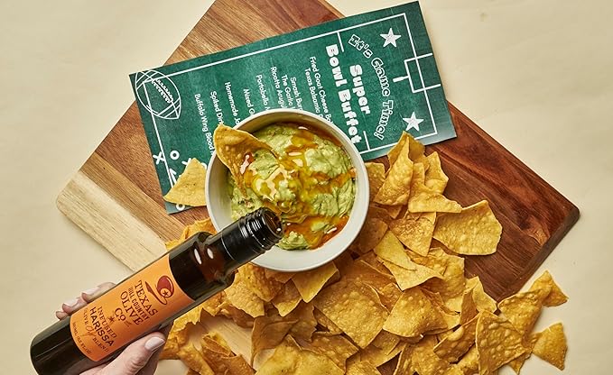 Texas Hill Country Olive Co Harissa Infused Olive Oil - Cold Pressed Gourmet EVOO Olive Oil - Great for Dressing Dipping Marinade - No Artificial Flavors or Added Sugar - Made in Texas (8.5 Fl Oz)