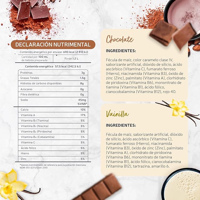 Klass Atole De Fecula de Maiz Variety Pack of 2 Chocolate-Vanilla Flavors with 24 Envelopes (12 Chocolate Sachets 12 Vanilla Sachets)