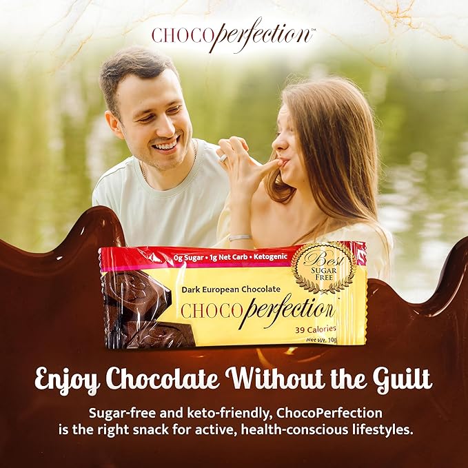 ChocoPerfection Sugar Free Dark Chocolate Bars – Keto-Friendly Gluten-Free and Vegan No Maltitol Fiber-Rich Low-Carb Snacks with Low Glycemic Impact European Taste Box of 30 Bars (10g Each)