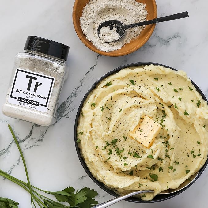 Spiceology – Truffle Parmesan Salt &amp Seasoning – Gourmet Blend of Black Truffle Parmesan Cheese Garlic &amp Herbs – Ideal for Fries Popcorn Potatoes Pasta &amp More – 11 oz