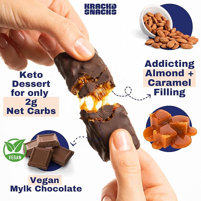 Krack’d Snacks Keto Milk Chocolate Snack Bars - On-the-Go Low Carb Dairy Free Chocolate with Almonds and Coconut Caramel - Gluten Free Sugar Free Candy - (Milk Chocolate Aloha Caramel 10 Pk)
