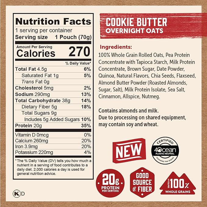 Kodiak Cakes Protein Overnight Oats Cookie Butter 9 pouches