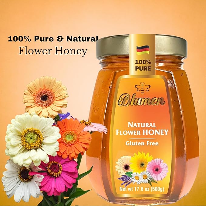 Blumen Natural Flower Honey 17.6 oz – 100% Pure &amp Natural Gluten Free Product of Germany (Pack of 2)