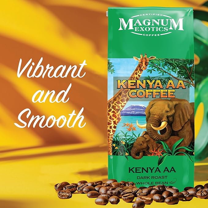 Magnum Exotics Kenya AA Whole Bean Coffee - Dark Roast Coffee Beans Caffeinated Roasted Bulk Brew Rich &amp Smooth Flavor Fresh Roast - 32 oz (2 lb) Bag