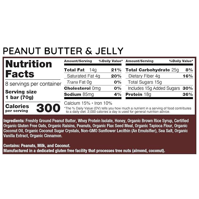 G2G Protein Bar Peanut Butter &amp Jelly Healthy Snack Delicious Meal Replacement Gluten-Free Clean Ingredients Refrigerated for Freshness 32 Count (4 Packs of 8)
