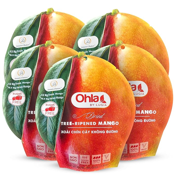 Tree-Ripened Dried Mango 7.05 Oz – Premium Unsweetened Mangoes Strips Vegan Gluten-Free Non-GMO Sugar-Free Snack Viet Fruit Snacks by Amazin Choices