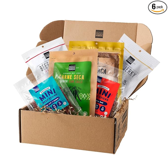 People’s Choice Beef Jerky – Box – Health Nut – Keto-Friendly Sugar Free – High Protein Low Carb Meat Snack Sampler – Made in USA – 6 Item Collection