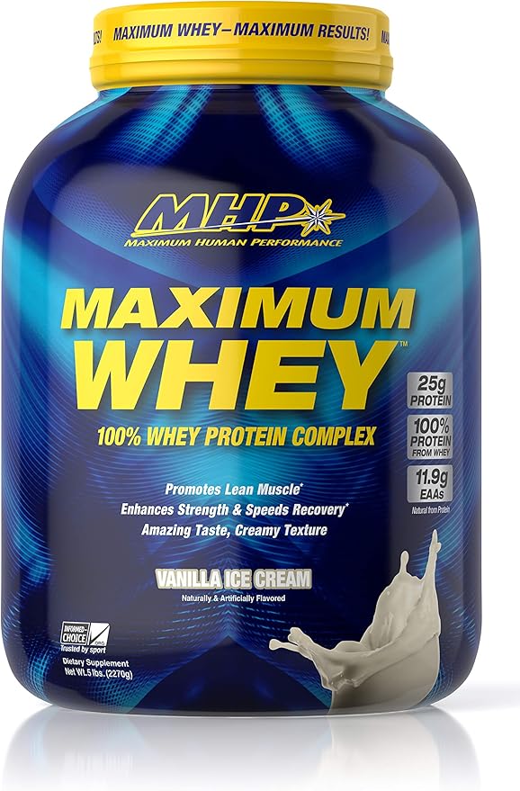 Maximum Human Performance Maximum Whey Protein 25g Fast Acting Delicious Tasting Protein Enhances Strength &amp Speeds Recovery Vanilla Ice Cream 62 Servings 5 Pound