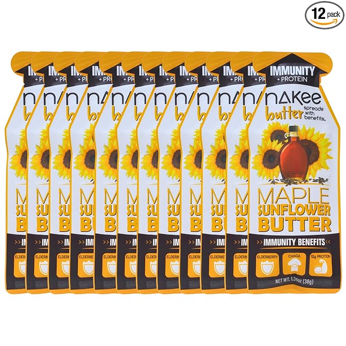 Nakee Butter Immunity Holiday Maple Sunflower Seed Butter – Keto High-Protein Low-Carb Spread with 12g of Protein 12 Pack Gluten-Free