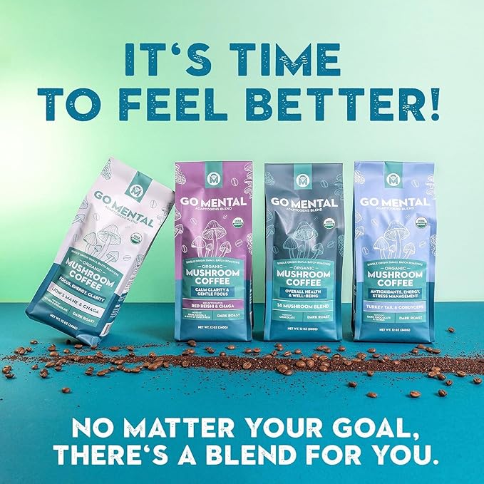 Organic Mushroom Decaffeinated Coffee Dark Roast Swiss Water Water Process Red Reishi &amp Chaga Decaf for Calm and Relaxed Focus Grade 1 Single Origin Peruvian 12oz - Ground (2 Pack)