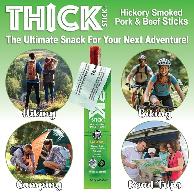THICK STICK - STONERIDGE OLD-FASHIONED QUALITY JALAPENO &amp CHEDDAR - Hickory Smoked Pork and Beef Snack Sticks Gluten Free No MSG 15 Count THICK 1.5 oz Sticks High Protein Soy Free 15 Count