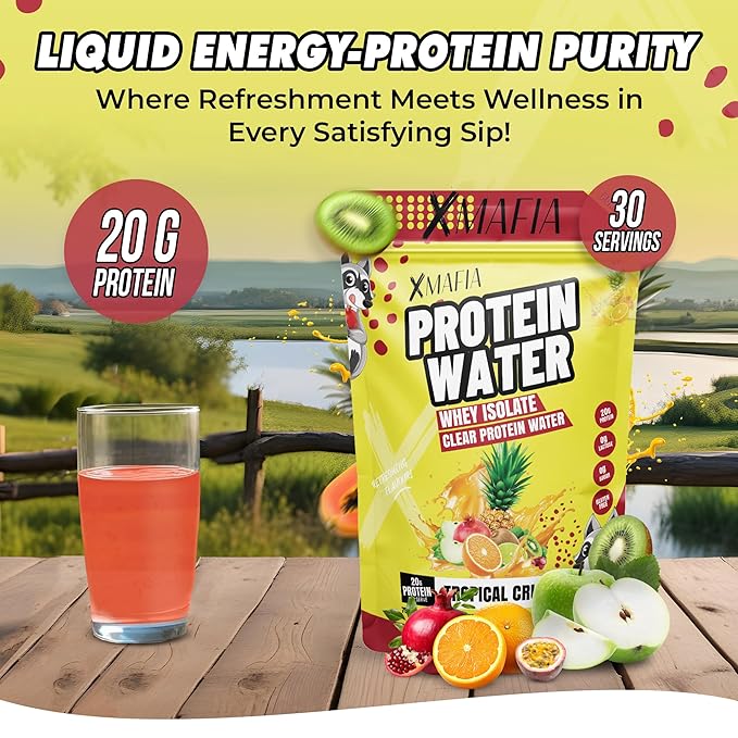 XMafia - Clear Whey Protein Isolate Powder – 20g Protein + Collagen Peptides 30 Servings Zero Sugar Refreshing Light Protein Drink Water Whey Powder Protein Shake Lactose Free – Tropical