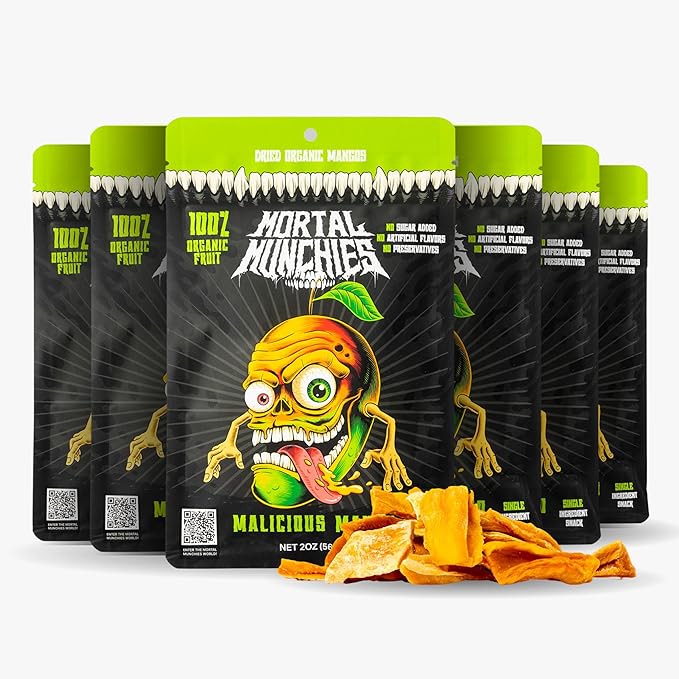 Mortal Munchies - Dried Fruit Mango and Apple (6 Pack 3 Oz) Real Fruit Snack Sweet and Chewy Fat-Free On-the-Go Snacks Healthy Snack for Adults Non-GMO No Added Sugar (Mango)