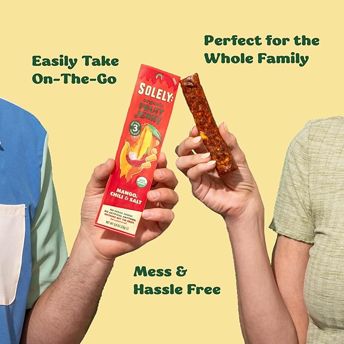 SOLELY - Organic Mango &amp Organic Pineapple Fruit Jerky (10 Mango 6 Pineapple) - Real Fresh Fruit Strips - Healthy Snacks for Adults &amp Kids - Non GMO Vegan Snacks Shelf Stable - 12 Strips (0