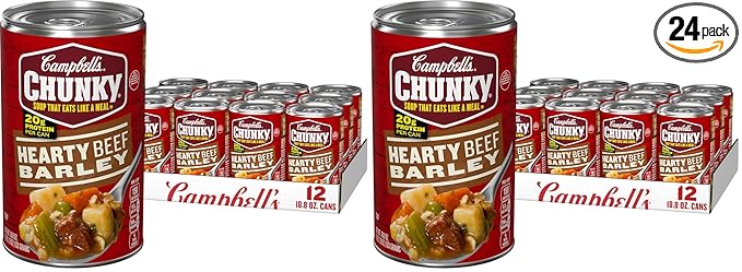 Campbell’s Chunky Soup Hearty Beef and Barley Soup 18.8 Oz Can (Pack of 24)