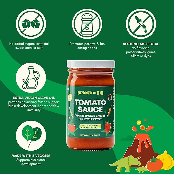 Beyond the Bib - Toddler and Kids Healthy Meal Sauces and Dips - Made with Vegetables No Added Sugar No Salt No Artificial Ingredients - Ready to Eat - For 24+ Months (Tomato Sauce - 3 Pack)