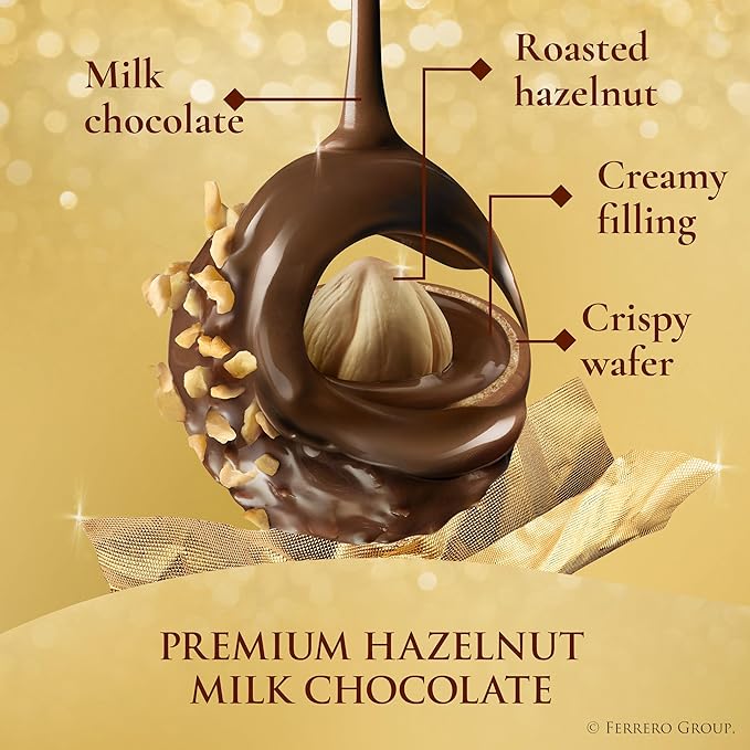 Ferrero Rocher Gourmet Hazelnut Milk Chocolate Gift Box 42 Individually Wrapped Chocolates 18.5 oz