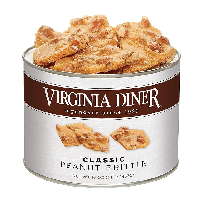 Virginia Diner Gourmet Natural Classic Peanut Brittle - XL Buttery Virginia Peanuts Non-GMO Preservative Free Gifts from Virginia Since 1929-16 Oz Can