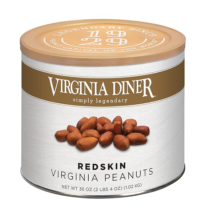 Virginia Diner Red Skin Virginia Peanuts - Gourmet Peanuts Non-GMO Preservative Free from Virginia Since 1929-36 Oz Can