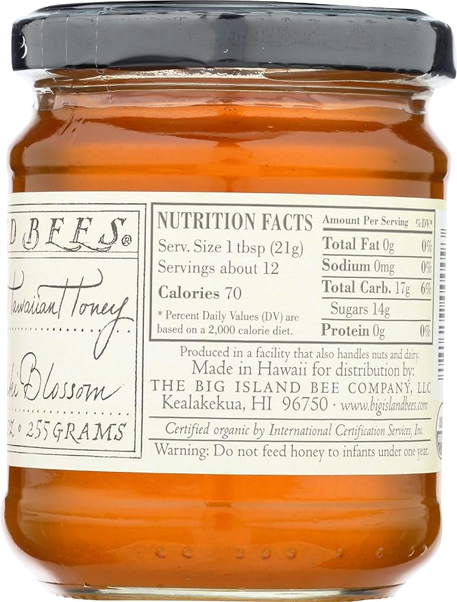 Organic Wilelaiki (Hawaiian Christmas Berry) Raw Honey Single Floral Variety by Big Island Bees (9 oz Glass Jar)