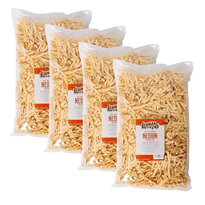 Lehman's Homemade Egg Noodles All Natural USA Made Amish Pasta Case of Four Big 40 oz Bags Medium .25 inch Width