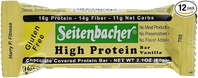 Seitenbacher Chocolate Covered Protein Bar Vanilla 2.1 Ounce (Pack of 12)