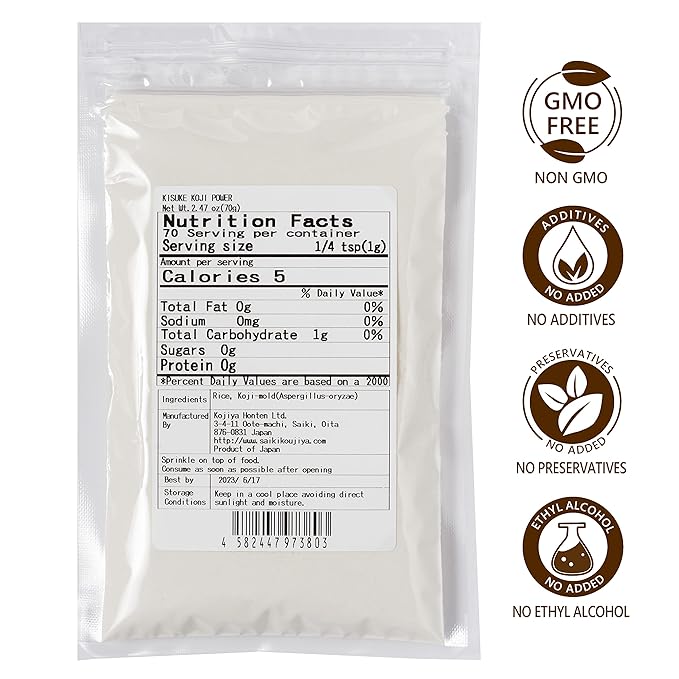KISUKE KOJI POWER - Koji Powder All-purpose Fermented Umami Seasoning Tenderizer Sweetener Umami-booster Meat-Cure Easy-To-Use for any dish and drinks 70g 2.4oz